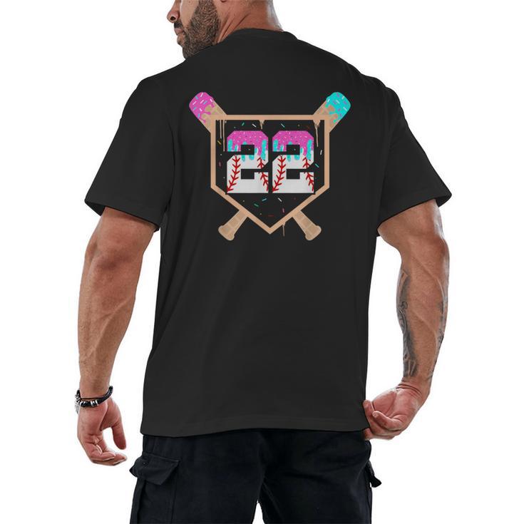Baseball Ice Cream Drip Number 22 Player 22nd Birthday Men's Back Print T-Shirt