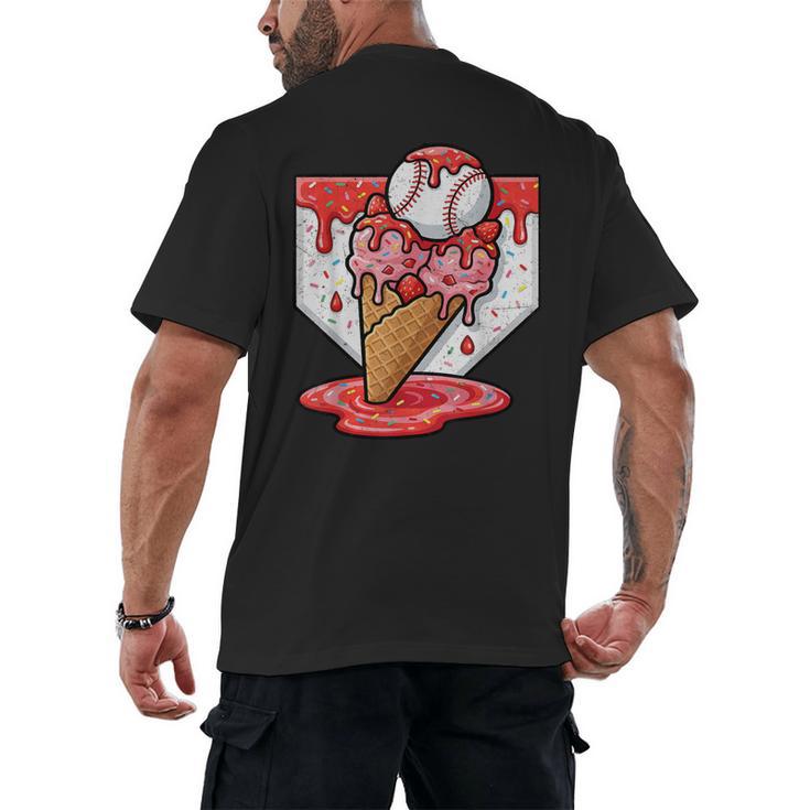 Baseball Ice Cream Drip Baseball Strawberry For Youth Red Men's Back Print T-Shirt