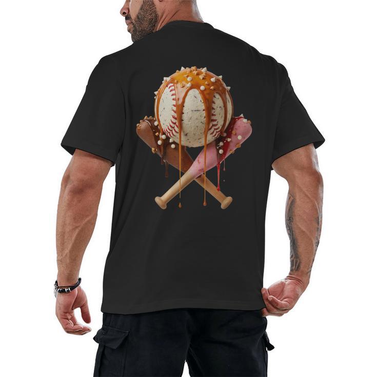 Baseball Ice Cream Drip Style Melting Ice Cream Youth Teen Men's Back Print T-Shirt