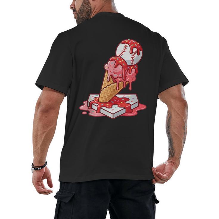 Baseball Ice Cream Drip Youth Strawberry Baseball Red Men's Back Print T-Shirt