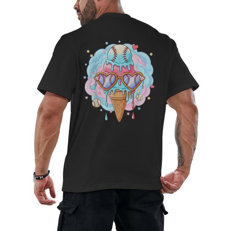 Baseball Ice Cream Heart Sunglasses Youth Boys Valentine Men's Back Print T-Shirt