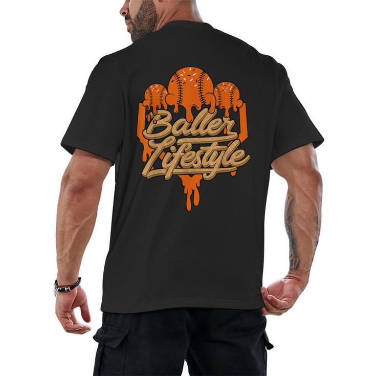 Baseball Lifestyle Home Plate Orange Ice Cream Drip Men Boys Men's Back Print T-Shirt