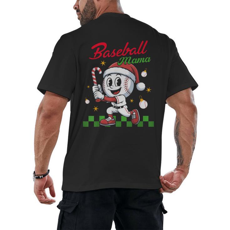 Baseball Mama Christmas Santa Hat Xmas Softball Mom Men's Back Print T-Shirt