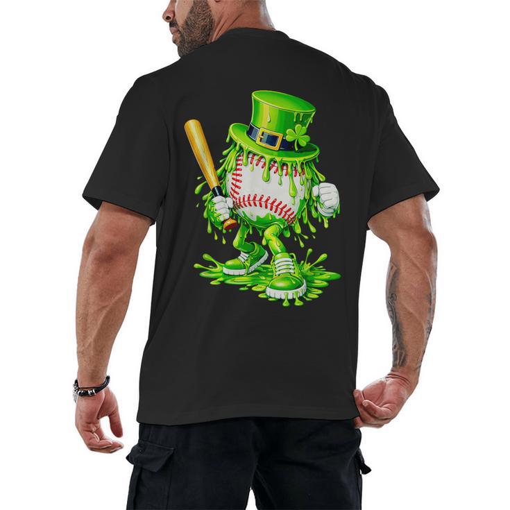 Baseball Player Ice Cream Drip Shamrocks St Patrick's Day Men's Back Print T-Shirt