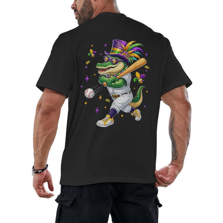 Baseball Player Mardi Gras Alligator Carnival Costume Beads Men's Back Print T-Shirt