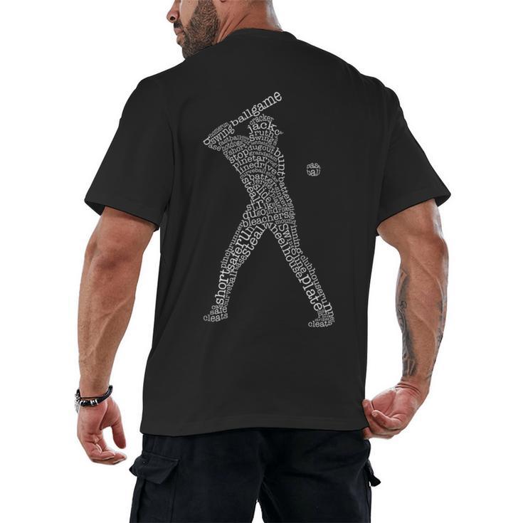 Baseball Player Typography Word Art Men's Back Print T-Shirt