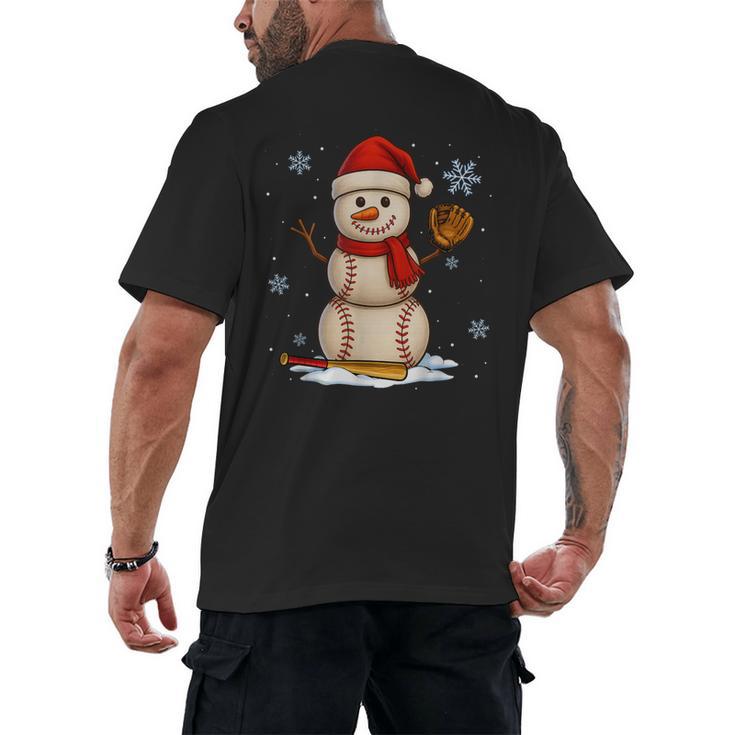 Baseball Snowman Merry Christmas Holiday Sports Xmas Pajamas Men's Back Print T-Shirt
