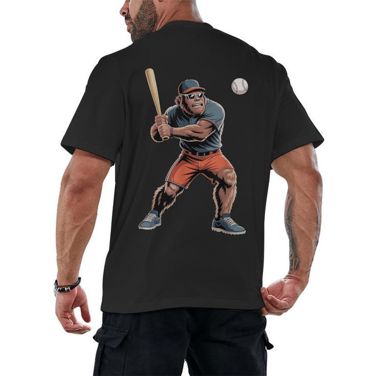 Bigfoot Playing Baseball Boys Kids Men Baseball Player Men's Back Print T-Shirt