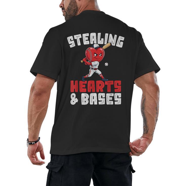 Boys Baseball Valentines Shirt Sterling Hearts Baseball Men's Back Print T-Shirt