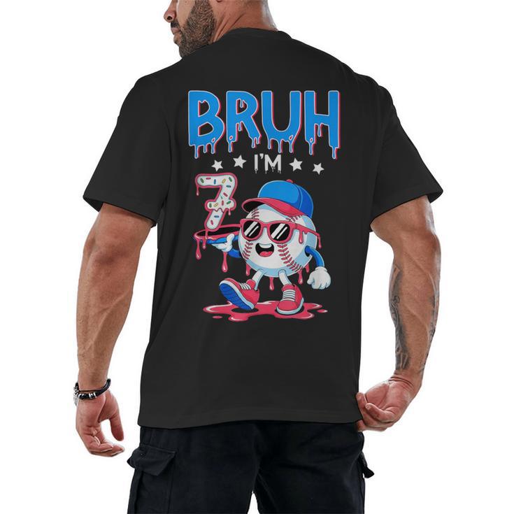 Bruh I'm 7 Baseball Ice Cream Drip It's My 7th Birthday Men's Back Print T-Shirt