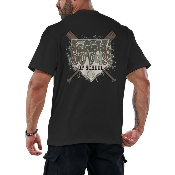 Camo 100 Days Of School Baseball Home Plate Drip Boy Kids Men's Back Print T-Shirt