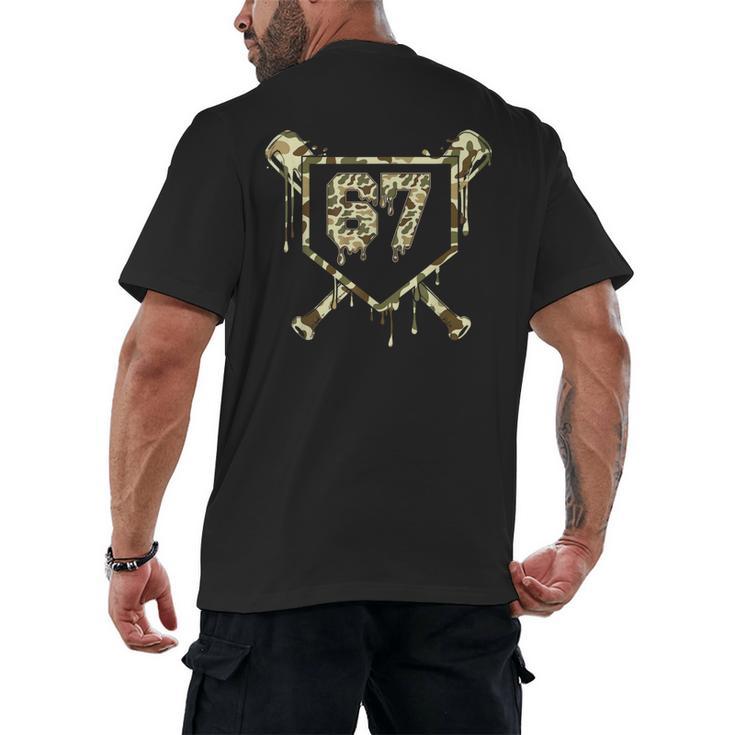Camo Baseball Ice Cream Drip Number 67 Player 67th Birthday Men's Back Print T-Shirt