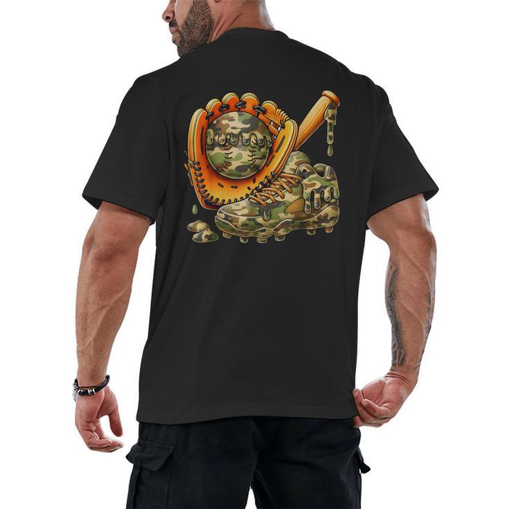 Camo Ice Cream Drip Baseball Stuff Baseball Drip Boys Men's Back Print T-Shirt