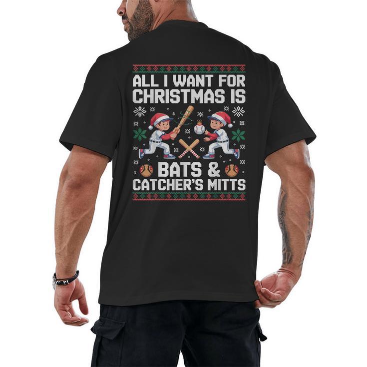 Christmas Baseball Bats Catcher Mitts Holiday Tee Men's Back Print T-Shirt