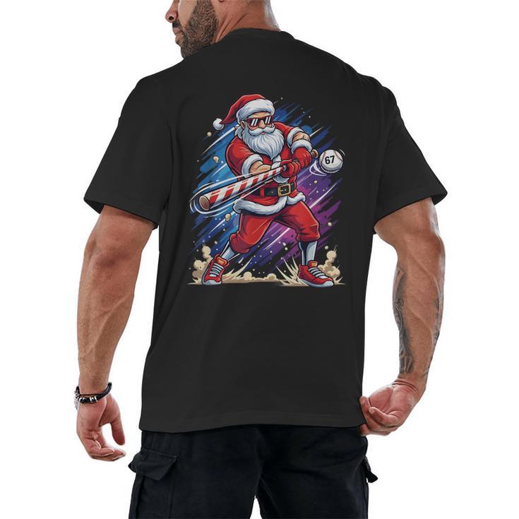 Christmas Baseball Santa Game Day Xmas Boys Kids Men Men's Back Print T-Shirt