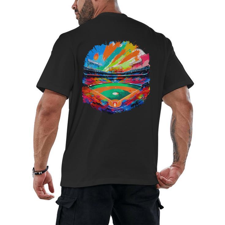Colorful Baseball Field Home Run Baseball Player Fans Men's Back Print T-Shirt