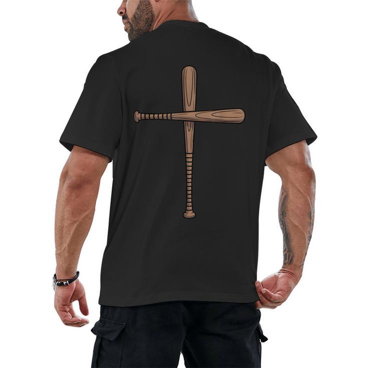 Cross Baseball Bats Christian Faith Sports Coach Pitcher Men's Back Print T-Shirt