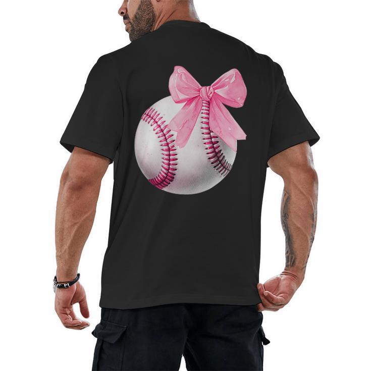 Cute Coquette Baseball Pink Bow Player & Fan Girls Men's Back Print T-Shirt