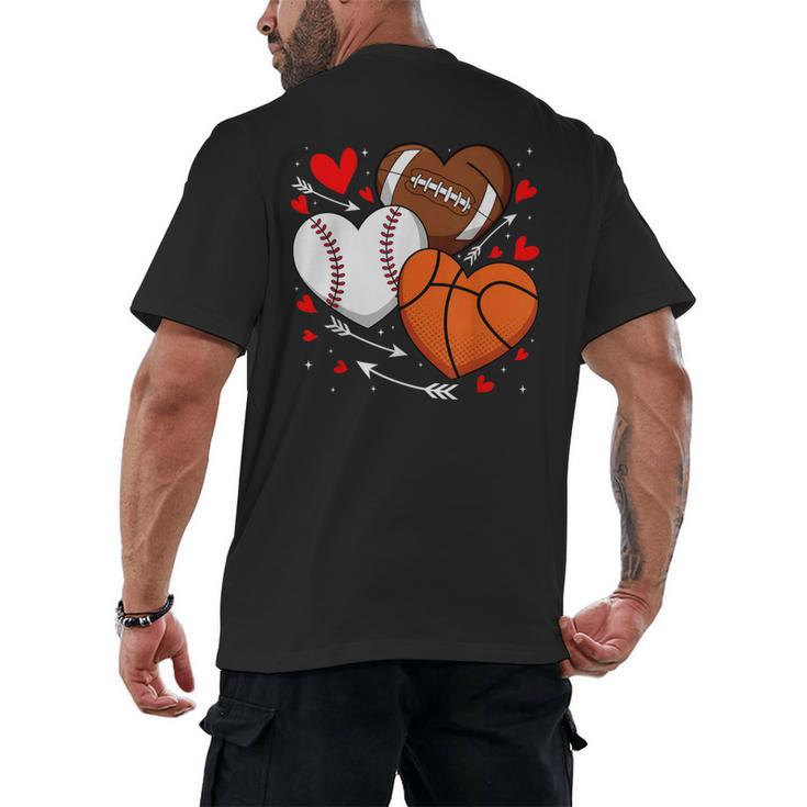 Cute Heart Baseball Basketball Football Valentine Boy Men Men's Back Print T-Shirt
