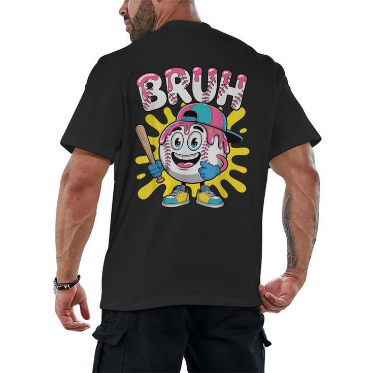 Drip Baseball Boy Youth Kid Ice Cream Dripping Baseball Bruh Men's Back Print T-Shirt