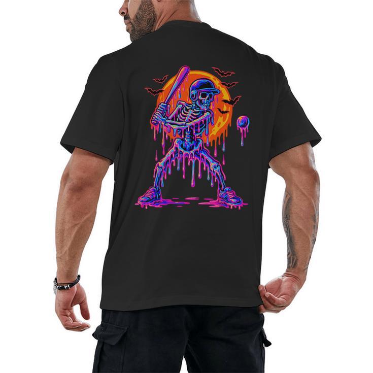 Drip Skeleton Batting Baseball Halloween Men's Back Print T-Shirt