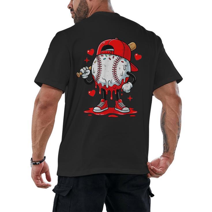 Game Day Baseball Drip Valentine Hearts Sport Lover Men's Back Print T-Shirt