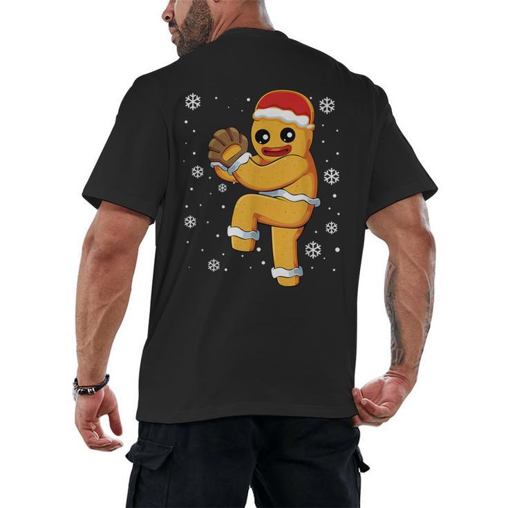 Gingerbread Man Baseball Christmas Men's Back Print T-Shirt