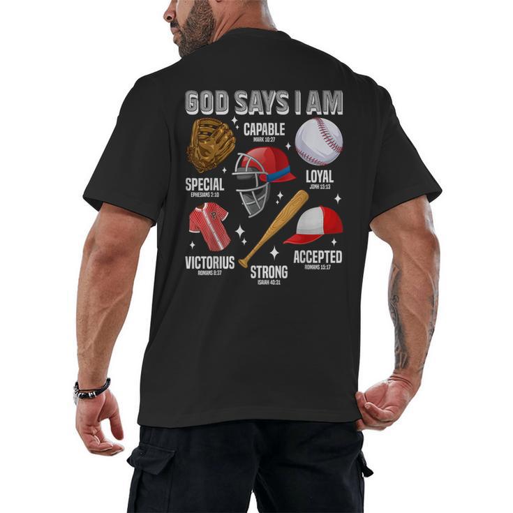 God Says I Am Baseball Player Catcher Pitcher Boys Men Men's Back Print T-Shirt