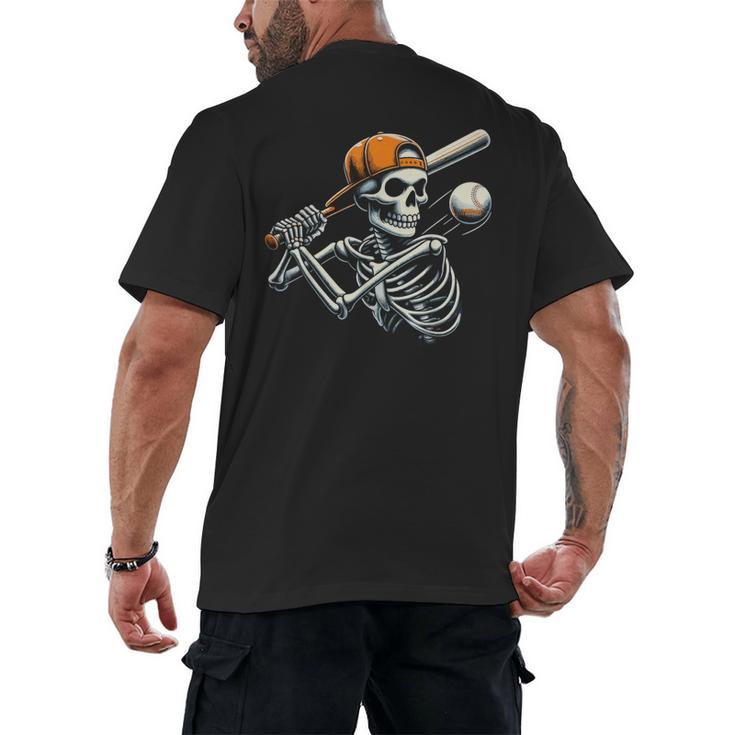 Halloween Boys Batting Skeleton Baseball Men's Back Print T-Shirt