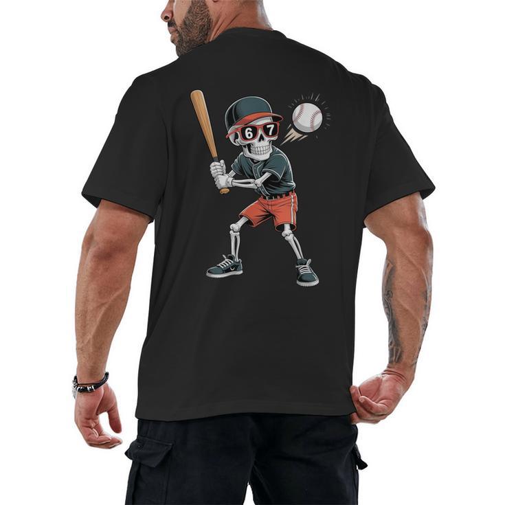 Halloween Skeleton Playing Baseball 67 Six Seven Meme Men's Back Print T-Shirt