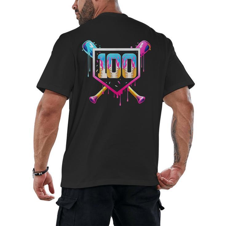 Happy 100 Days Of School Baseball Drip 100th Day Of School Men's Back Print T-Shirt