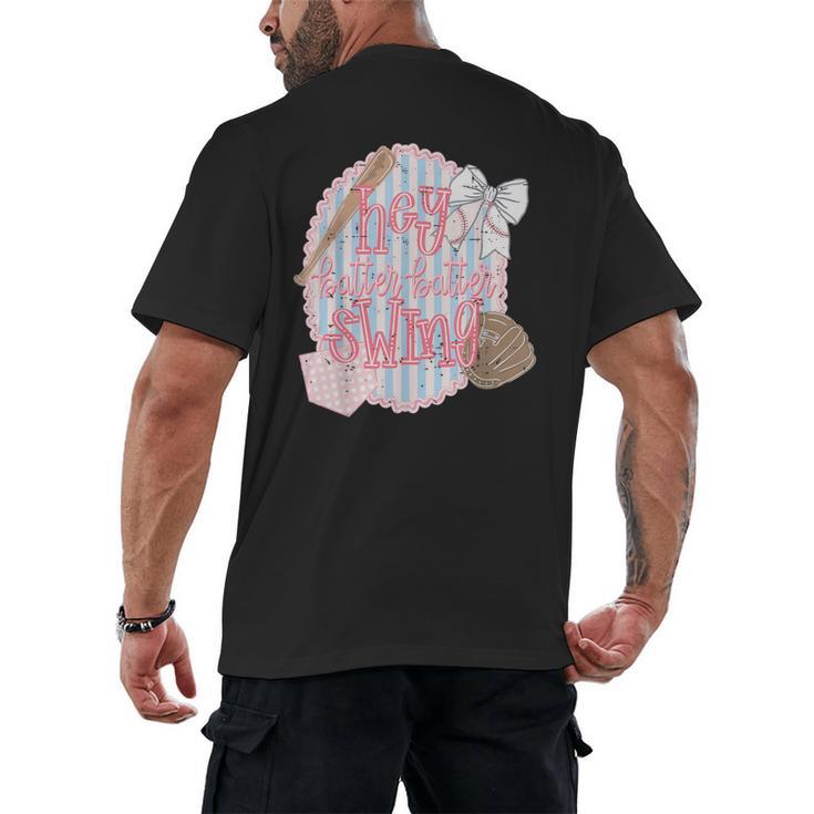 Hey Batter Batter Swing Baseball Game Day Coquette Bow Girly Men's Back Print T-Shirt