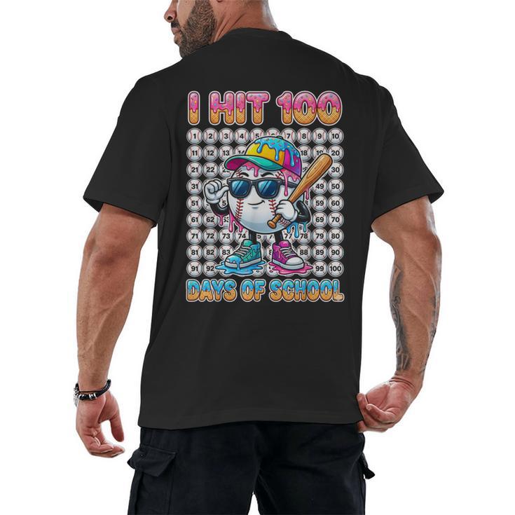 I Hit 100 Days Of School Baseball Ice Cram Drip 100th Boys Men's Back Print T-Shirt