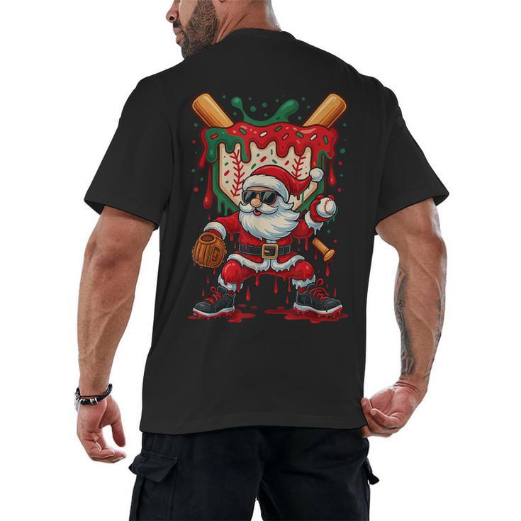 HUGvyn Santa Playing Baseball Ice Cream Drip Christmas Boys Men's Back Print T-Shirt