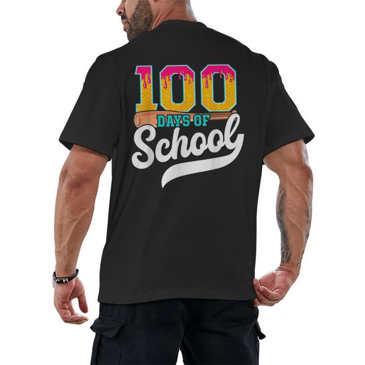 Ice Cream Drip 100 Days Of School Baseball Boys 100th Day Men's Back Print T-Shirt