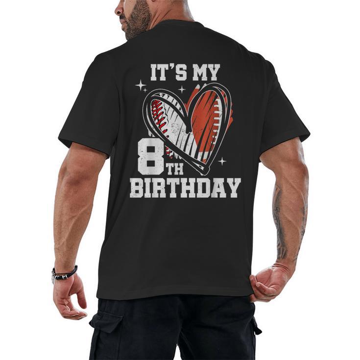 It's My 8th Birthday Baseball Football Heart 8 Year Old Men's Back Print T-Shirt