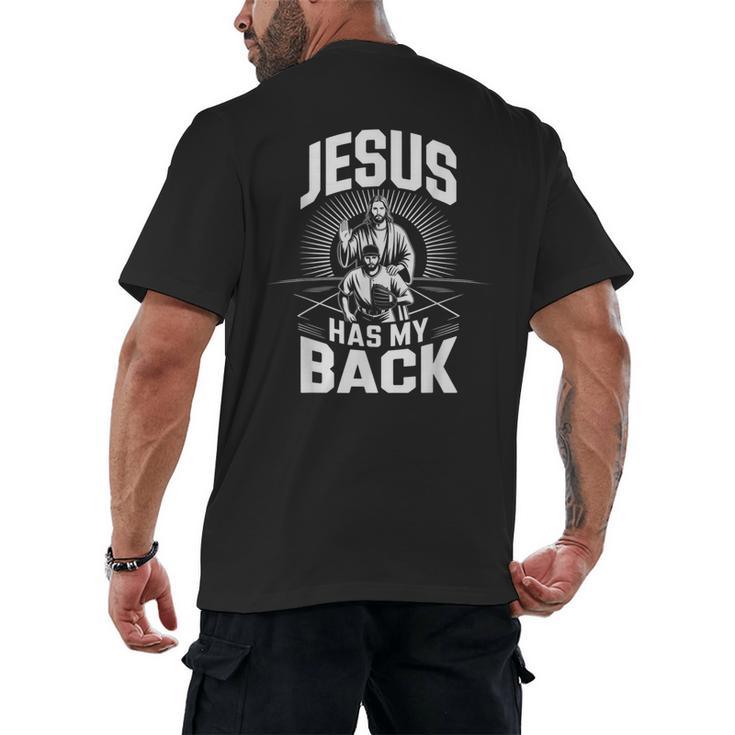 Jesus Has My Back Baseball Faith Motivation Tee Christian Men's Back Print T-Shirt