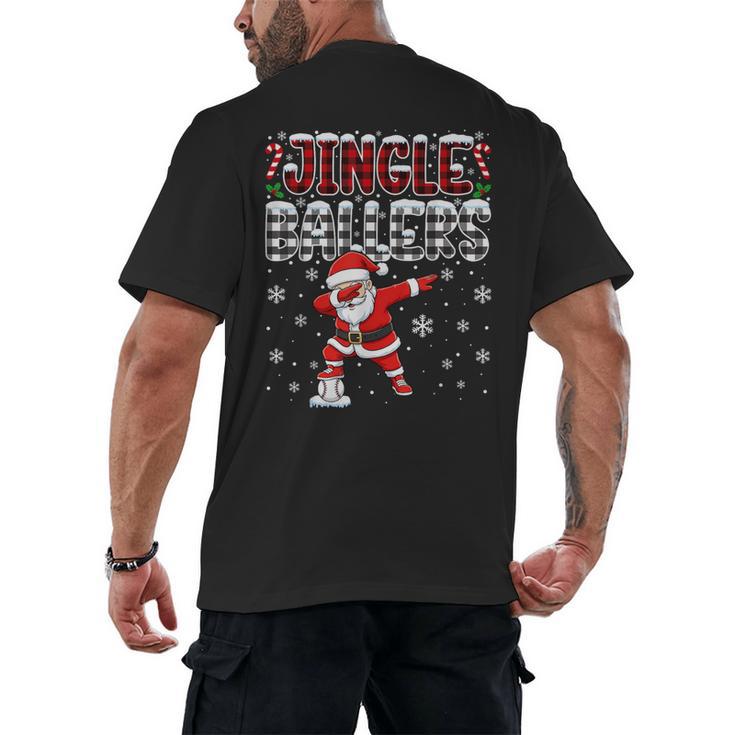 Jingle Ballers Plaid Santa Dabbing Baseball Christmas Men's Back Print T-Shirt
