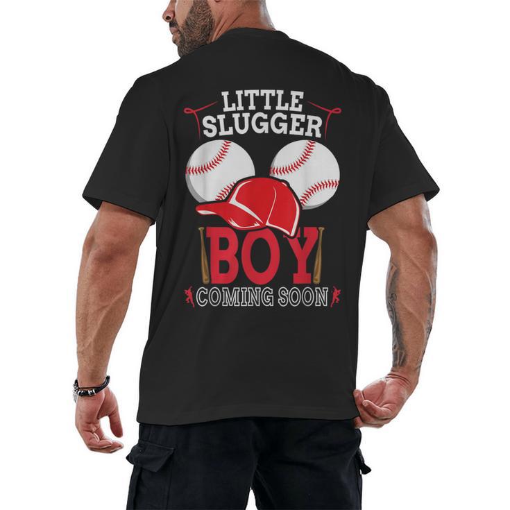 Little Slugger Boy Coming Soon Baby Announcement Baseball Men's Back Print T-Shirt