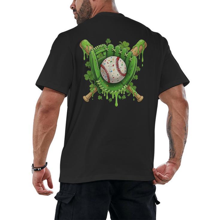 Lucky Shamrock Baseball Gloves Drip St Patrick's Day Boys Men's Back Print T-Shirt