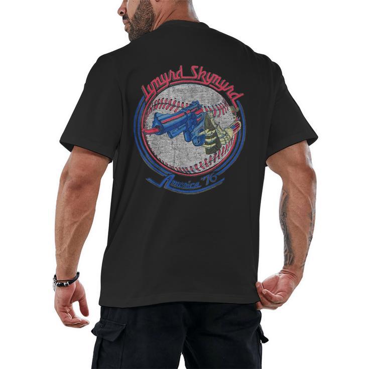 Lynyrd Skynyrd Skeleton Baseball Gun US Flag Cowboy Rock Fan Men's Back Print T-Shirt