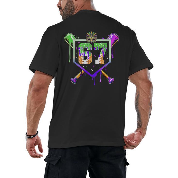 Mardi Gras Baseball Carnival Party Ice Cream Drip Boys Men's Back Print T-Shirt