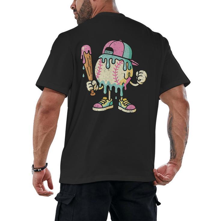 Melted Ice-Cream Baseball Mascot Pastel Pop Men's Back Print T-Shirt