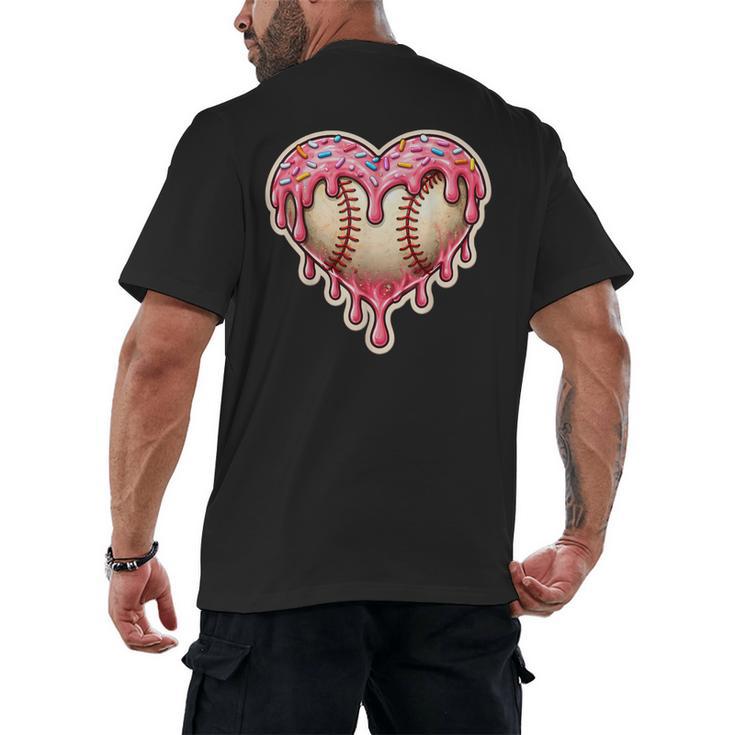Melting Baseball Drip Heart Softball Player Lover Ice Cream Men's Back Print T-Shirt