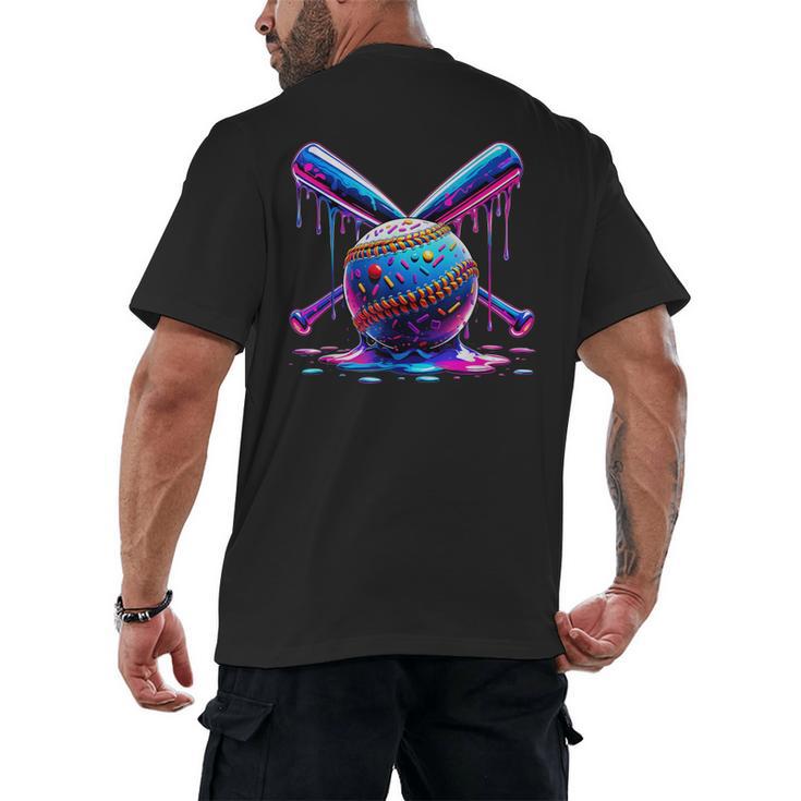 Neon Dripping Baseball And Bats Colorful Sports Art Men's Back Print T-Shirt