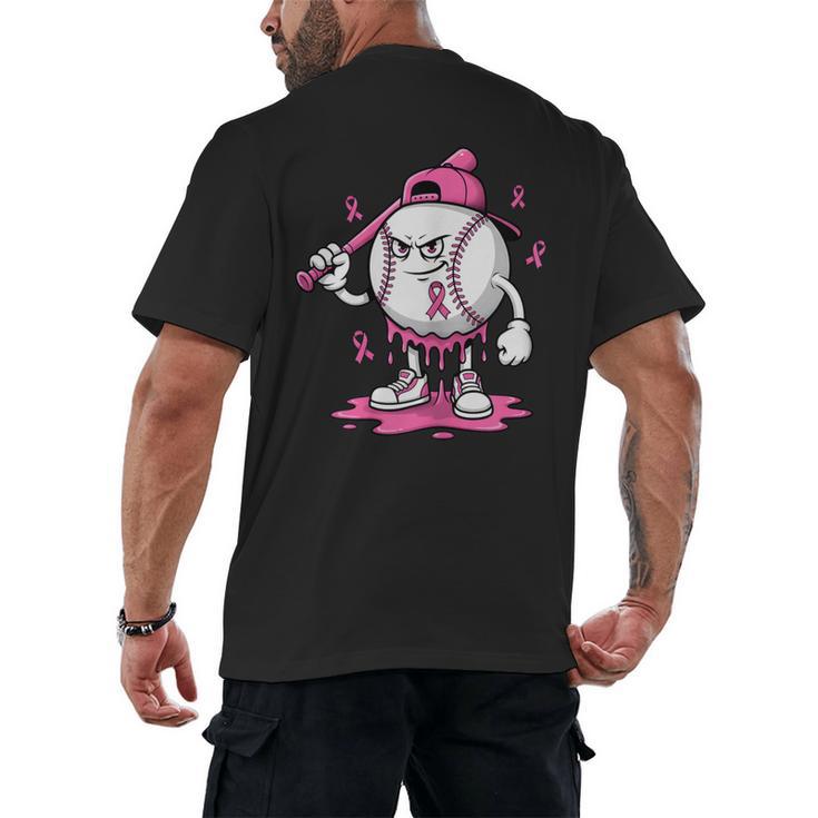 Pink Ribbon Baseball Breast Cancer Awareness Men's Back Print T-Shirt