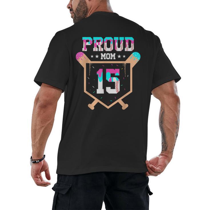 Proud Mom Baseball Player Number 15 Ice Cream Drip Men's Back Print T-Shirt