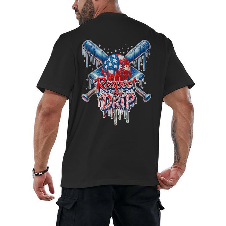 Respect The Drip Baseball American Flag Ice Cream Drip Youth Men's Back Print T-Shirt