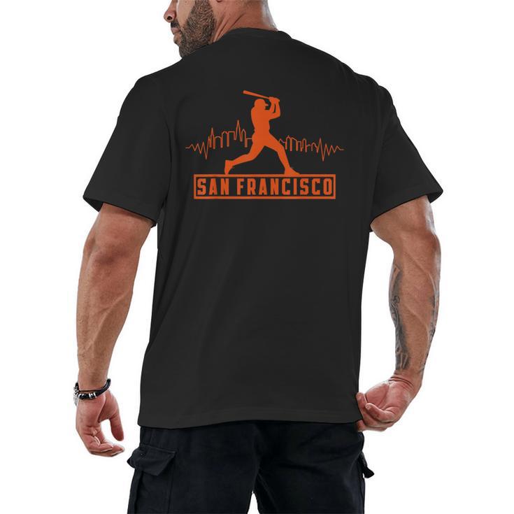 San Francisco Lovers Skyline Retro Baseball Heartbeat Men Men's Back Print T-Shirt