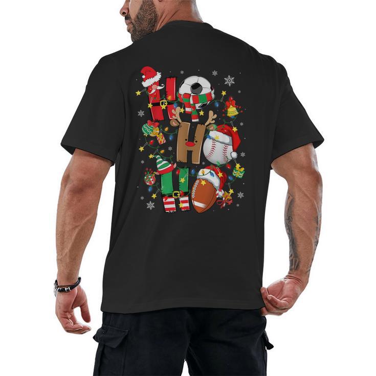 Santa Baseball Football Soccer Pajamas Ho Ho Christmas Xmas Men's Back Print T-Shirt